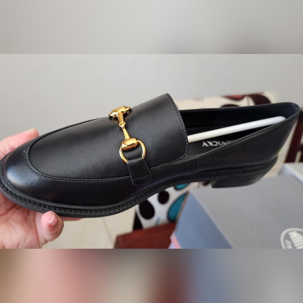 Elegant Black Loafers with Gold Accent